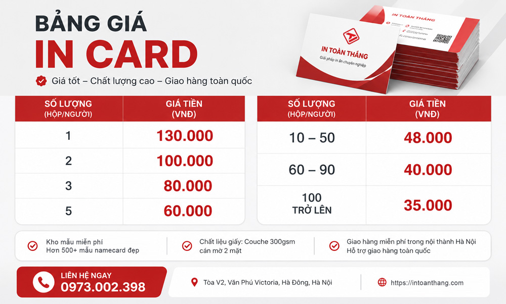 Bảng báo giá in card tại In Toàn Thắng