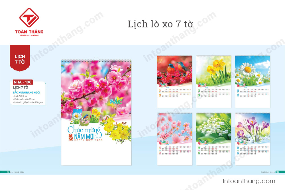 Lịch treo tường lò xo 7 tờ