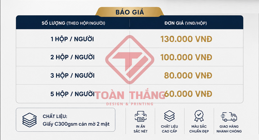 bảng giá in namecard số lượng ít in Toàn Thắng
