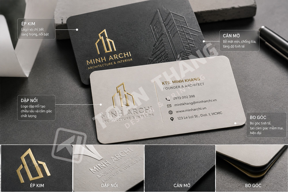 gia công danh thiếp kiến trúc ép kim dập nổi