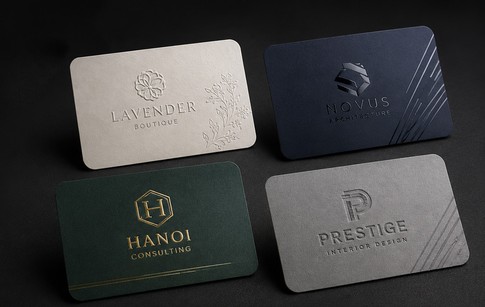 Các mẫu namecard giấy mỹ thuật kết hợp dập nổi, dập chìm, UV và bo góc.