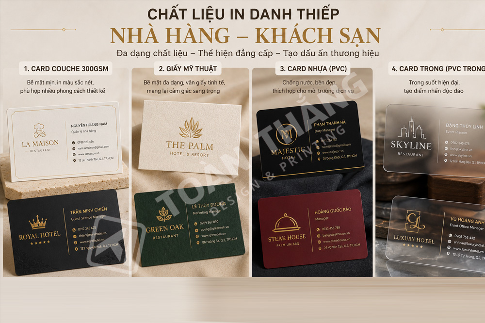 chất liệu in danh thiếp nhà hàng khách sạn
