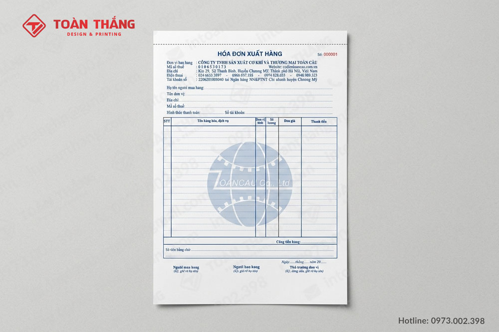 Hóa đơn xuất hàng công ty cơ khi