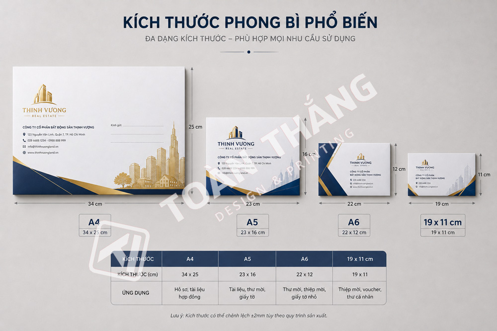 Kích thước in phong bì cơ bản