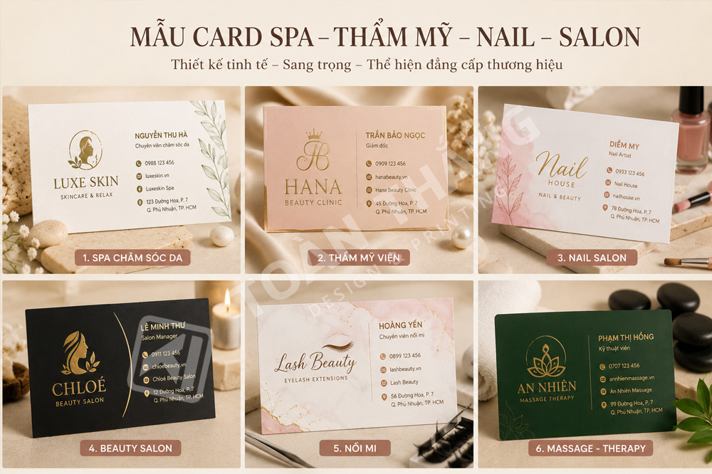 Các mẫu card dành riêng cho spa chăm sóc da, thẩm mỹ viện, dịch vụ nail và beauty salon.