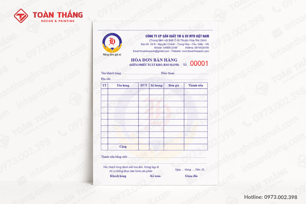 Mẫu hóa đơn bán hàng nhiều màu