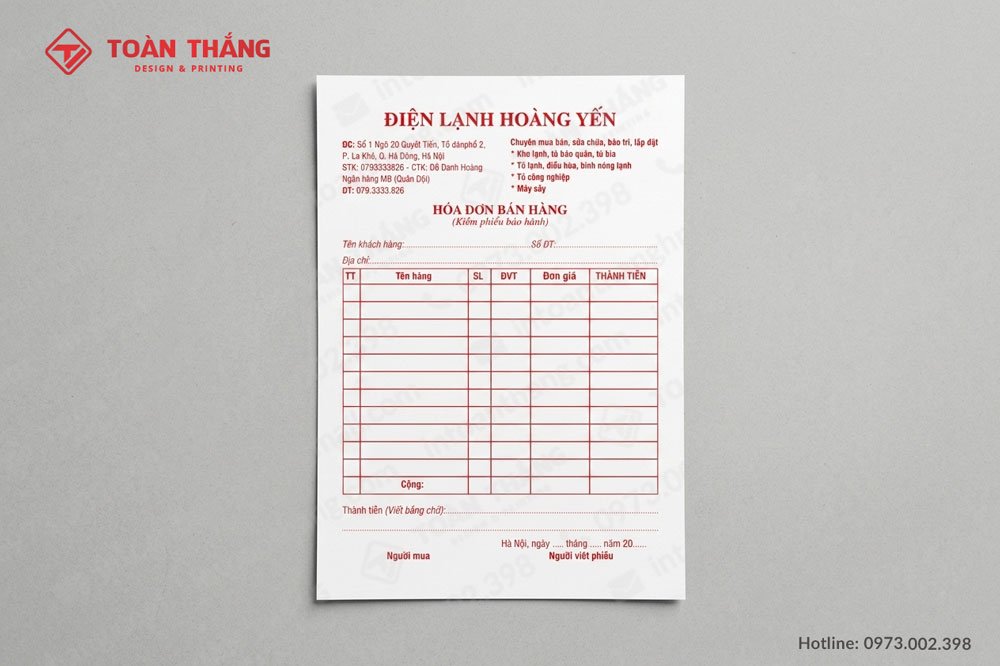 In Hóa Đơn – Phiếu Thanh Toán – Phiếu Thu Chi