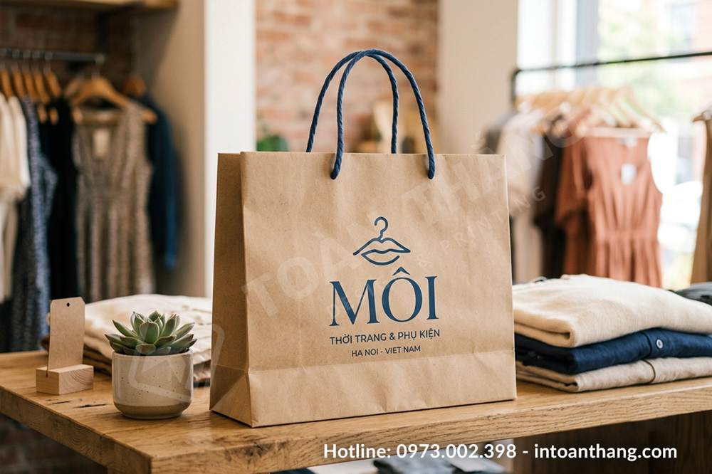 Túi giấy Kraft có quai phong cách mộc mạc tự nhiên.