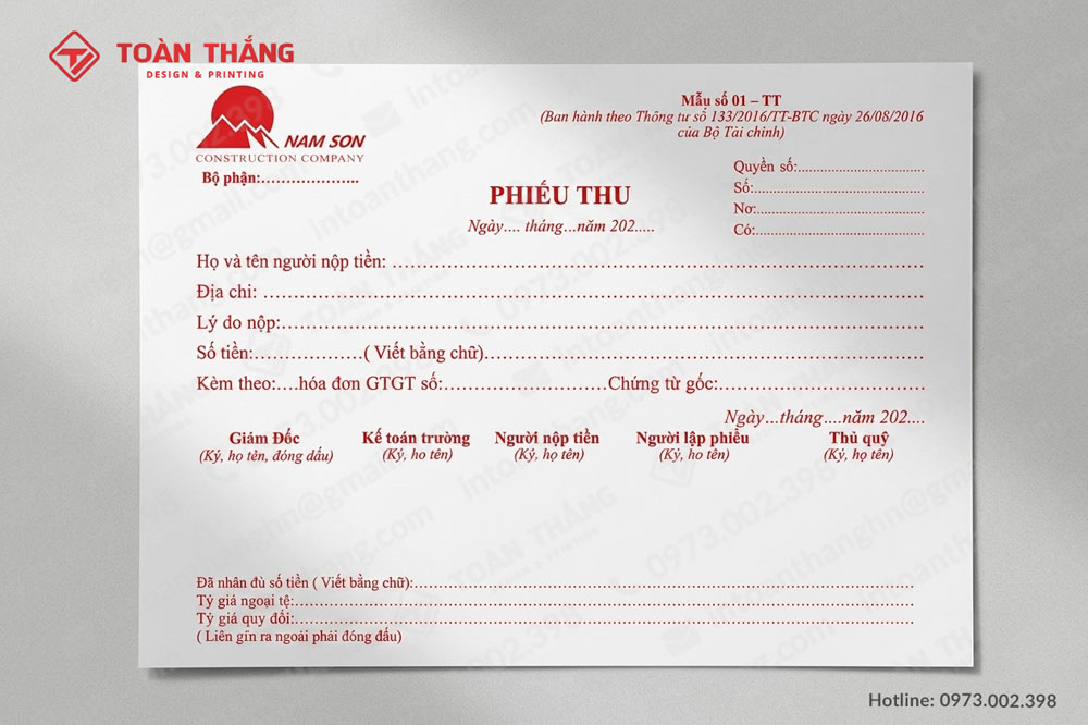 Mẫu phiếu thu đẹp
