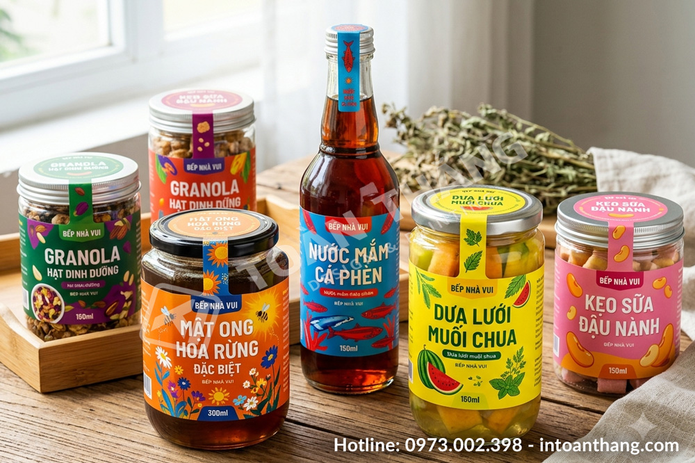 Tem decal nhựa dán chai đồ uống và hũ thực phẩm