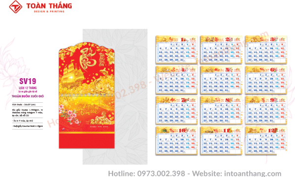 Mẫu lịch lò xo giữa 13 tờ SV19