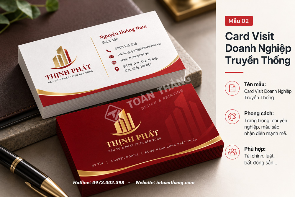 Mẫu card visit doanh nghiệp truyền thống trang trọng, chuyên nghiệp